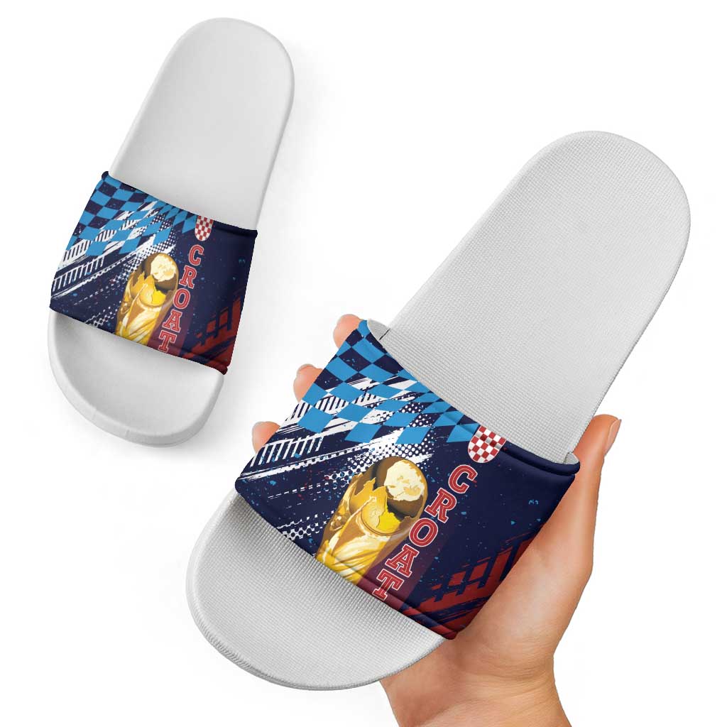 Croatia Football WC2026 Blue Slide Sandals Hrvatska Grunge Checkerboard - Wonder Print Shop