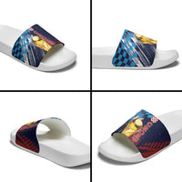 Croatia Football WC2026 Blue Slide Sandals Hrvatska Grunge Checkerboard - Wonder Print Shop