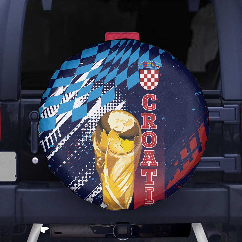 Croatia Football WC2026 Blue Spare Tire Cover Hrvatska Grunge Checkerboard - Wonder Print Shop
