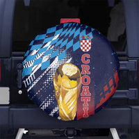 Croatia Football WC2026 Blue Spare Tire Cover Hrvatska Grunge Checkerboard - Wonder Print Shop