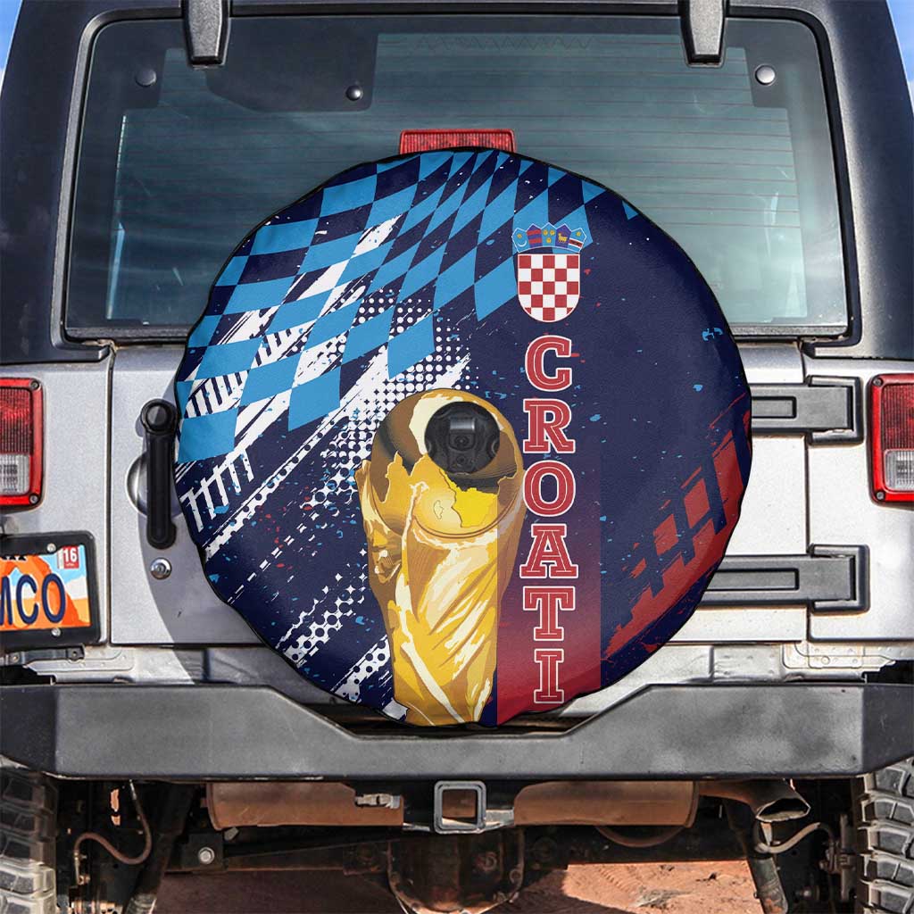 Croatia Football WC2026 Blue Spare Tire Cover Hrvatska Grunge Checkerboard - Wonder Print Shop
