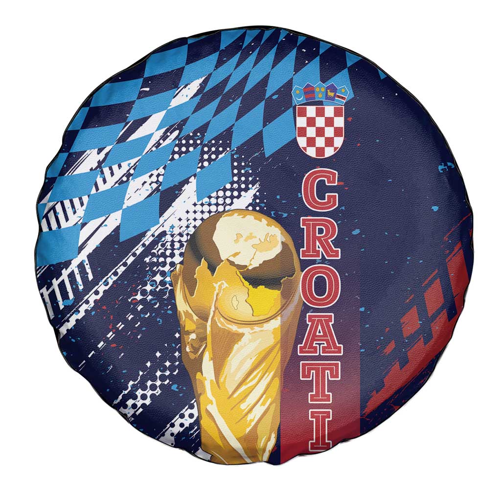 Croatia Football WC2026 Blue Spare Tire Cover Hrvatska Grunge Checkerboard - Wonder Print Shop