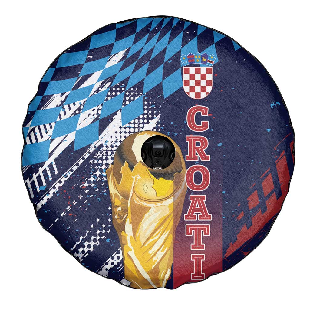 Croatia Football WC2026 Blue Spare Tire Cover Hrvatska Grunge Checkerboard - Wonder Print Shop