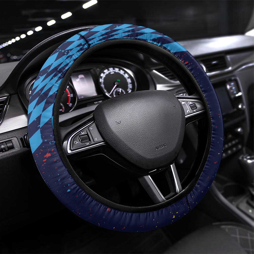 Croatia Football WC2026 Blue Steering Wheel Cover Hrvatska Grunge Checkerboard - Wonder Print Shop