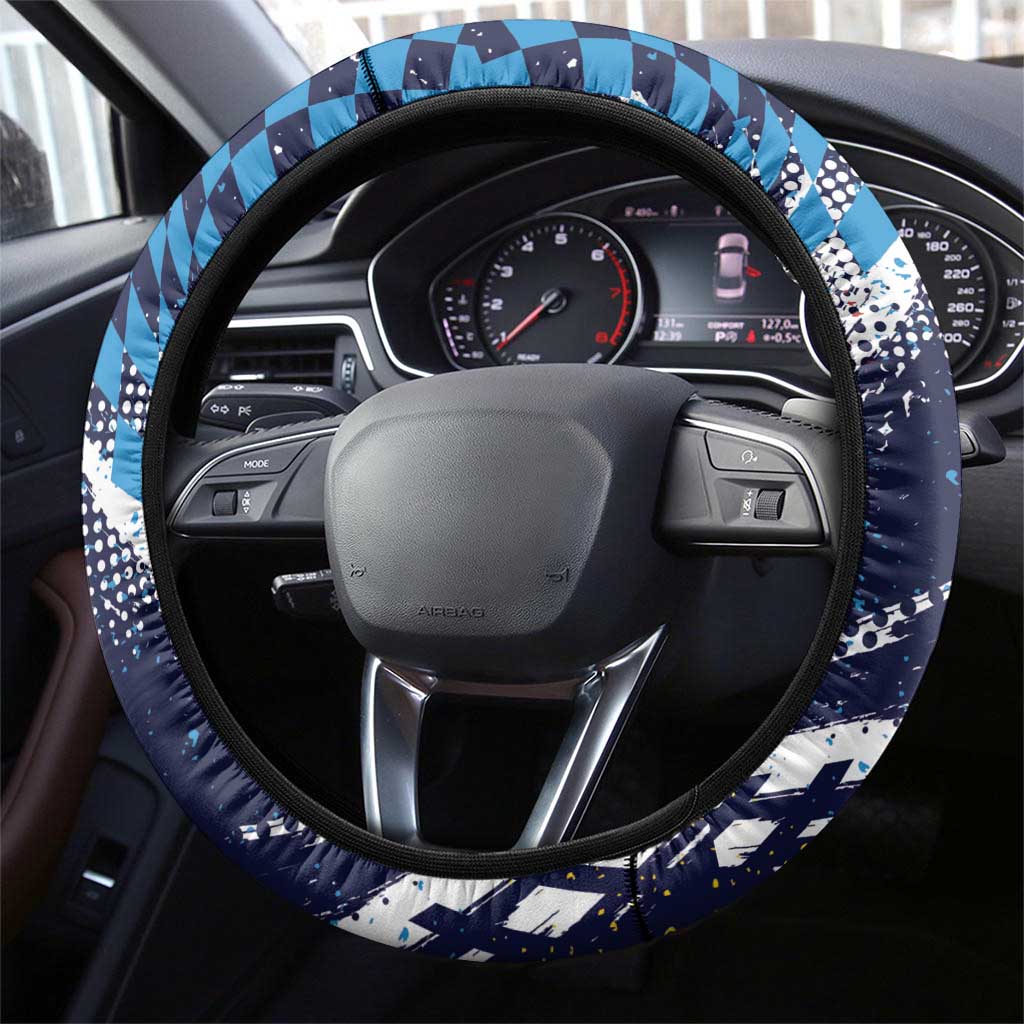 Croatia Football WC2026 Blue Steering Wheel Cover Hrvatska Grunge Checkerboard - Wonder Print Shop