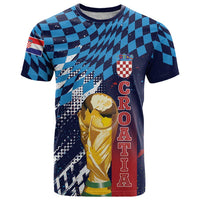 Croatia Football Custom WC2026 Blue T Shirt Hrvatska Grunge Checkerboard - Wonder Print Shop