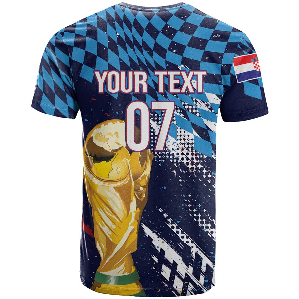 Croatia Football Custom WC2026 Blue T Shirt Hrvatska Grunge Checkerboard - Wonder Print Shop