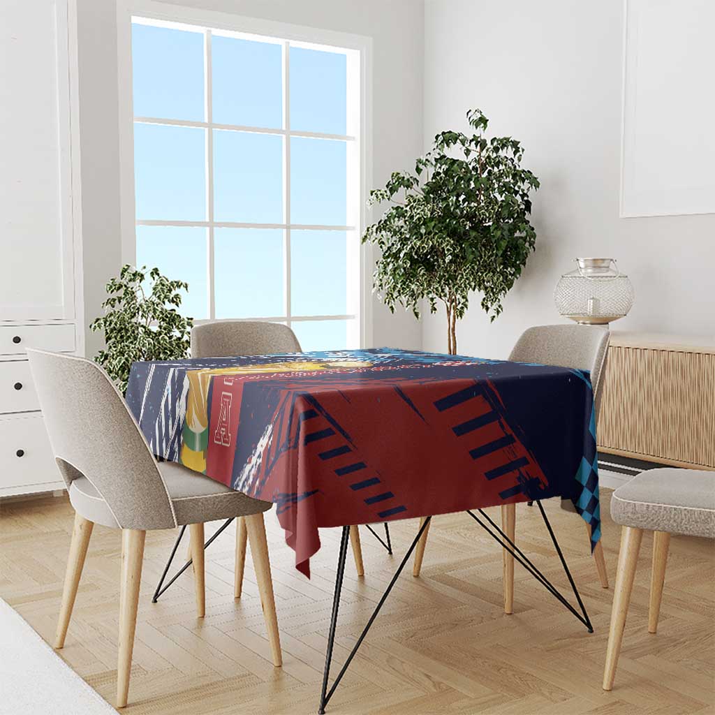 Croatia Football WC2026 Blue Tablecloth Hrvatska Grunge Checkerboard - Wonder Print Shop