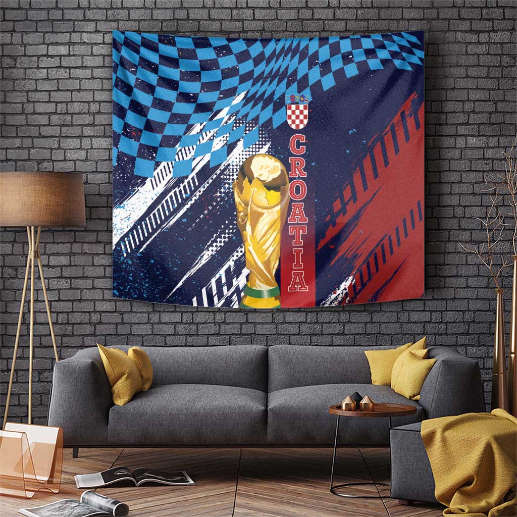 Croatia Football WC2026 Blue Tapestry Hrvatska Grunge Checkerboard - Wonder Print Shop