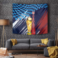 Croatia Football WC2026 Blue Tapestry Hrvatska Grunge Checkerboard - Wonder Print Shop