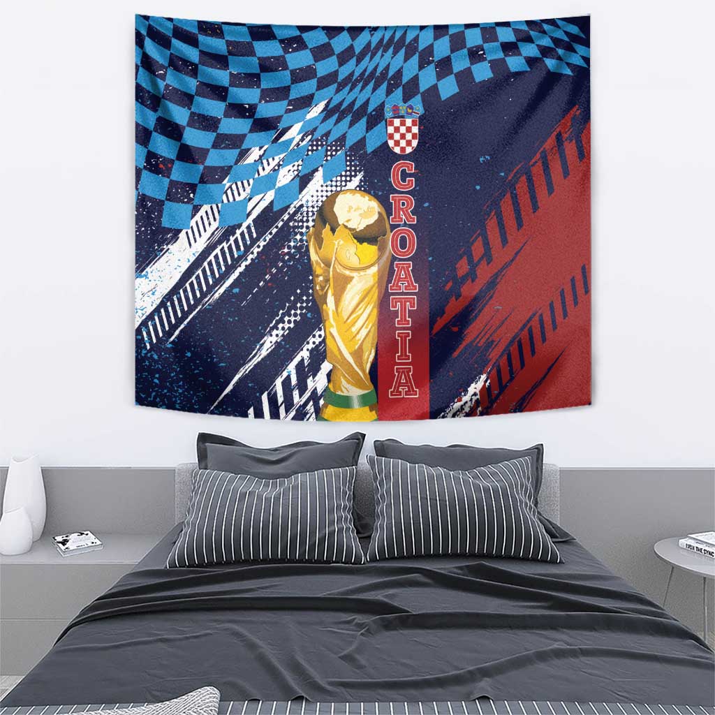Croatia Football WC2026 Blue Tapestry Hrvatska Grunge Checkerboard - Wonder Print Shop