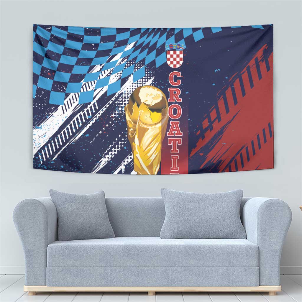 Croatia Football WC2026 Blue Tapestry Hrvatska Grunge Checkerboard - Wonder Print Shop