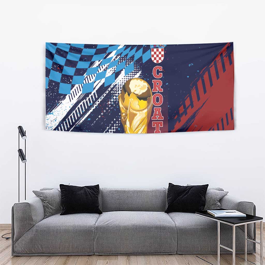Croatia Football WC2026 Blue Tapestry Hrvatska Grunge Checkerboard - Wonder Print Shop