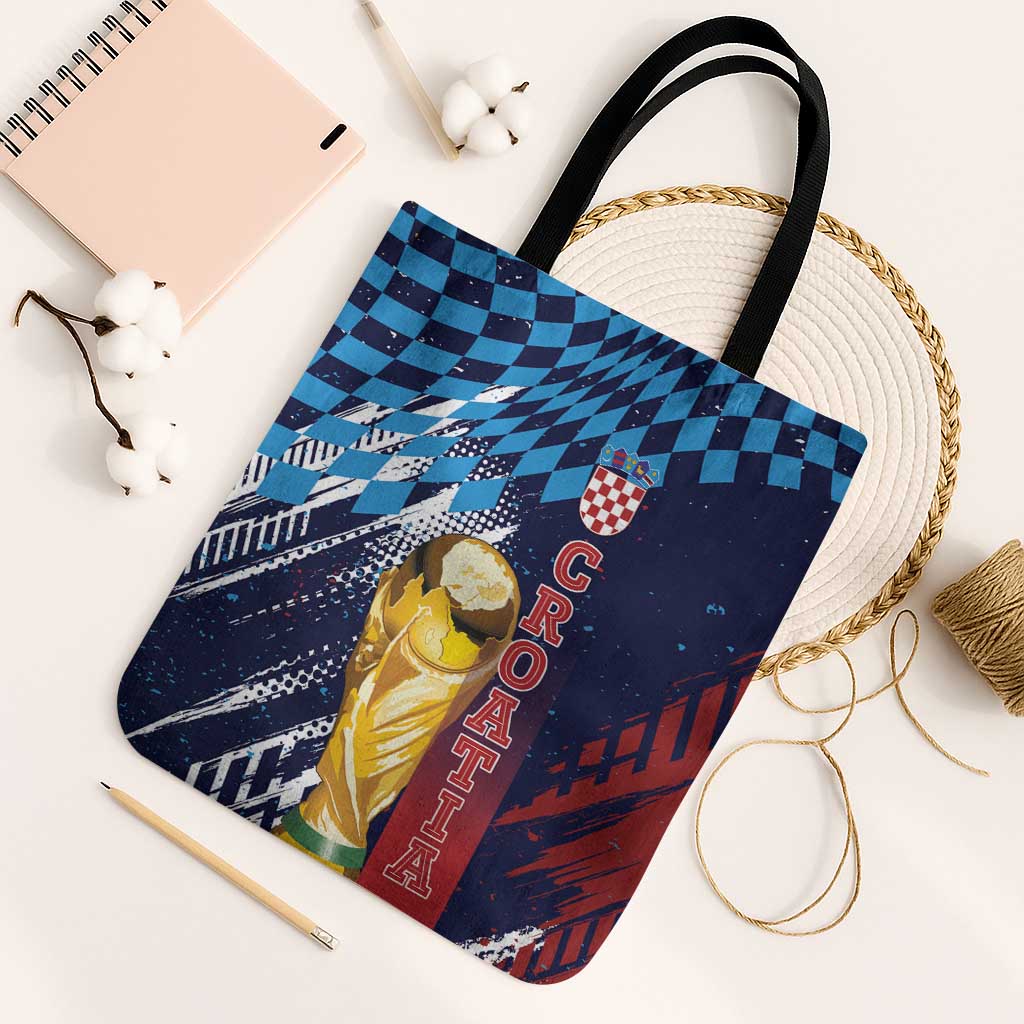 Croatia Football WC2026 Blue Tote Bag Hrvatska Grunge Checkerboard - Wonder Print Shop