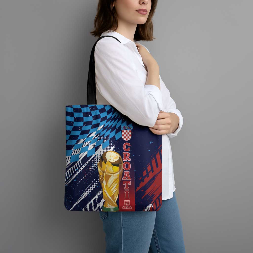 Croatia Football WC2026 Blue Tote Bag Hrvatska Grunge Checkerboard - Wonder Print Shop