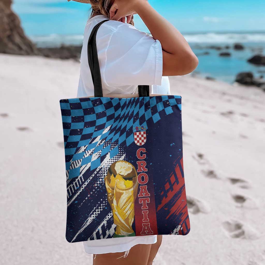 Croatia Football WC2026 Blue Tote Bag Hrvatska Grunge Checkerboard - Wonder Print Shop