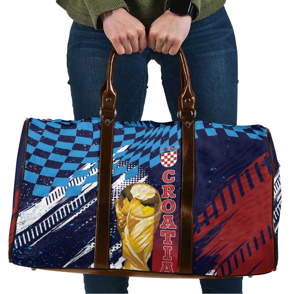 Croatia Football WC2026 Blue Travel Bag Hrvatska Grunge Checkerboard - Wonder Print Shop