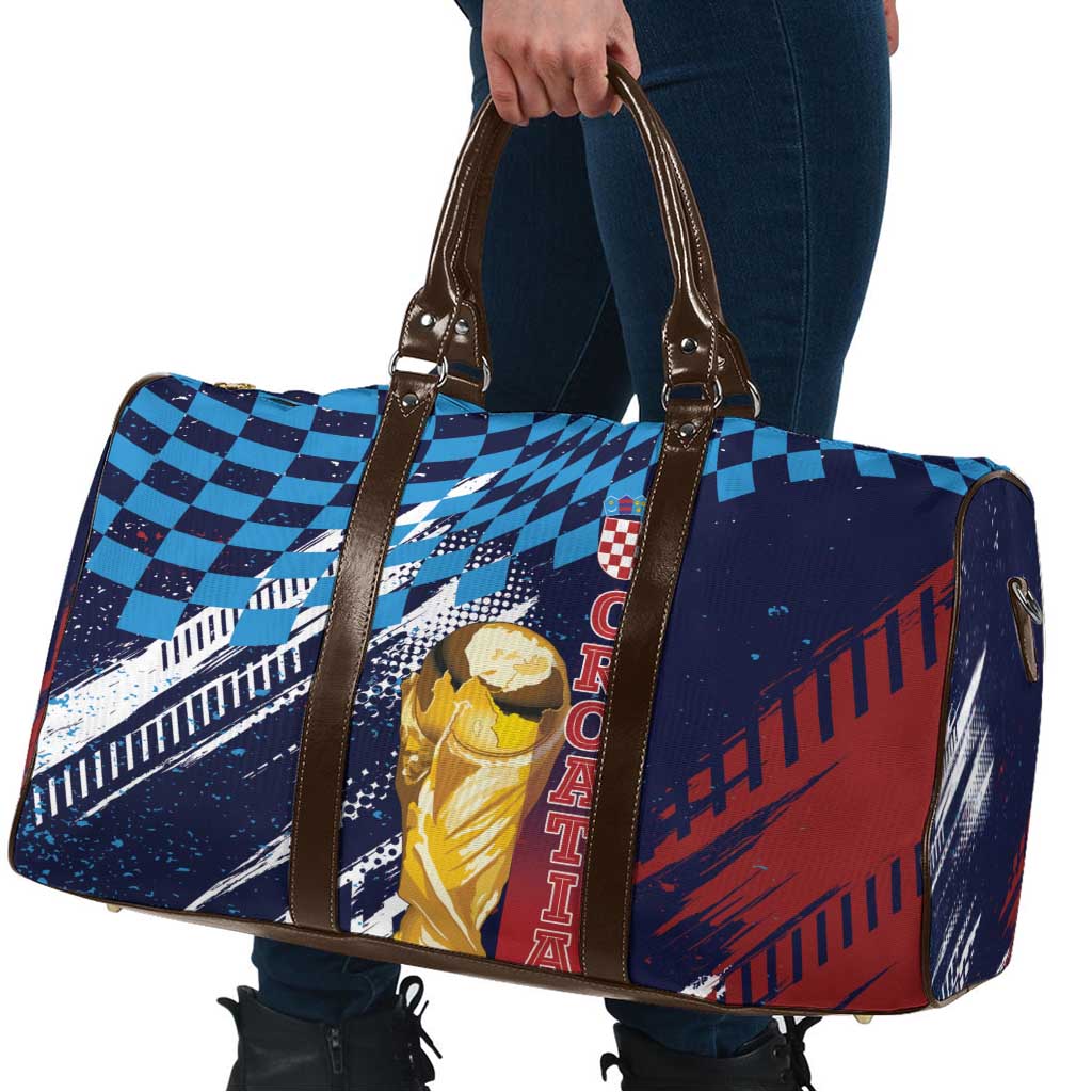 Croatia Football WC2026 Blue Travel Bag Hrvatska Grunge Checkerboard - Wonder Print Shop