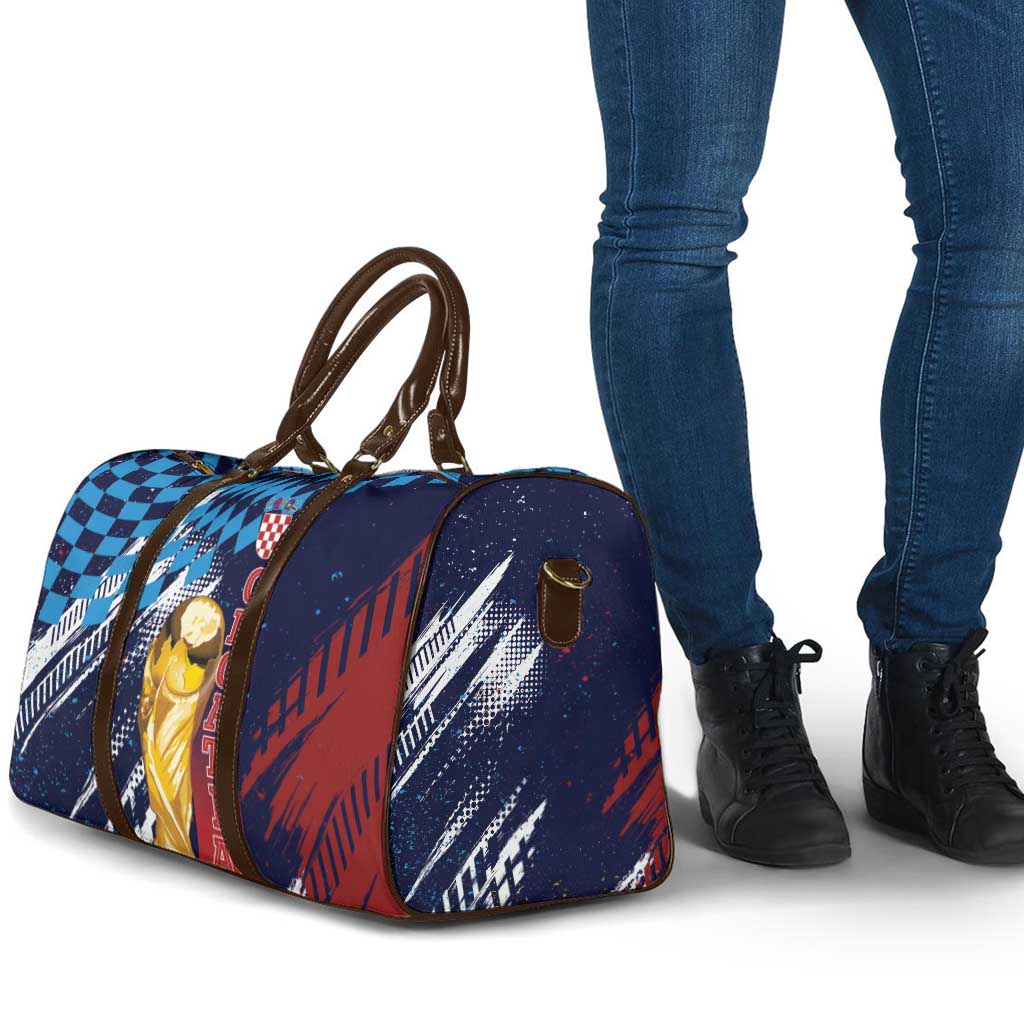 Croatia Football WC2026 Blue Travel Bag Hrvatska Grunge Checkerboard - Wonder Print Shop