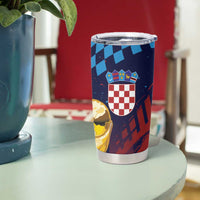 Croatia Football Custom WC2026 Blue Tumbler Cup Hrvatska Grunge Checkerboard - Wonder Print Shop