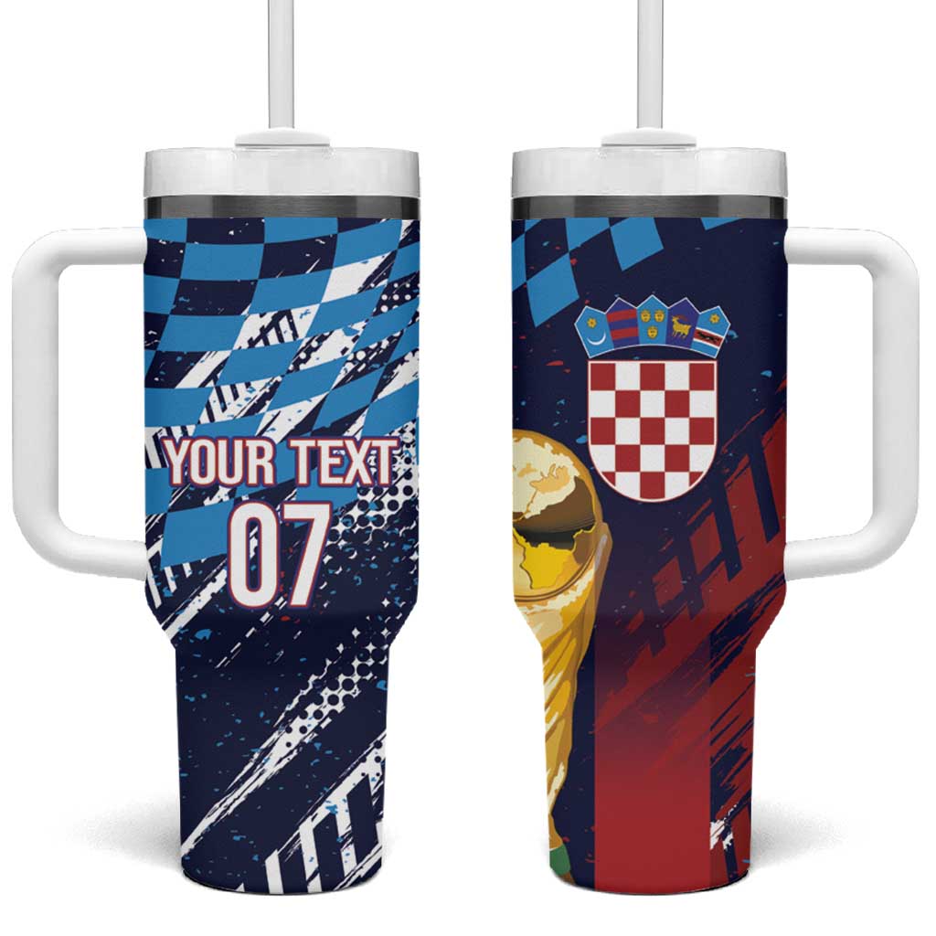 Croatia Football Custom WC2026 Blue Tumbler With Handle Hrvatska Grunge Checkerboard - Wonder Print Shop