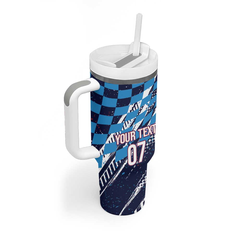 Croatia Football Custom WC2026 Blue Tumbler With Handle Hrvatska Grunge Checkerboard - Wonder Print Shop