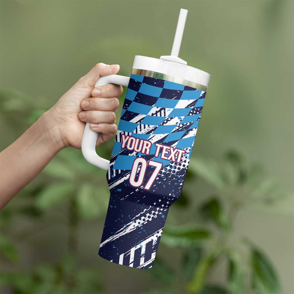 Croatia Football Custom WC2026 Blue Tumbler With Handle Hrvatska Grunge Checkerboard - Wonder Print Shop