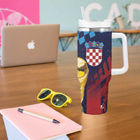 Croatia Football Custom WC2026 Blue Tumbler With Handle Hrvatska Grunge Checkerboard - Wonder Print Shop