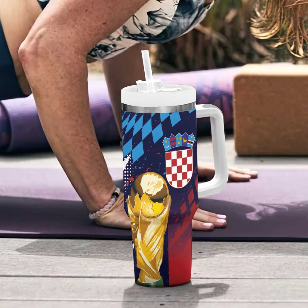 Croatia Football Custom WC2026 Blue Tumbler With Handle Hrvatska Grunge Checkerboard - Wonder Print Shop