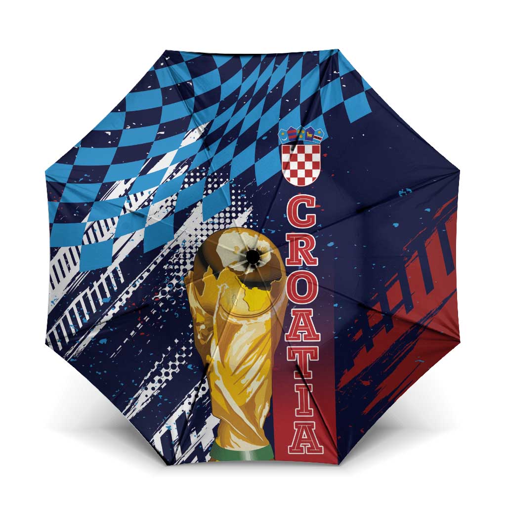 Croatia Football WC2026 Blue Umbrella Hrvatska Grunge Checkerboard - Wonder Print Shop