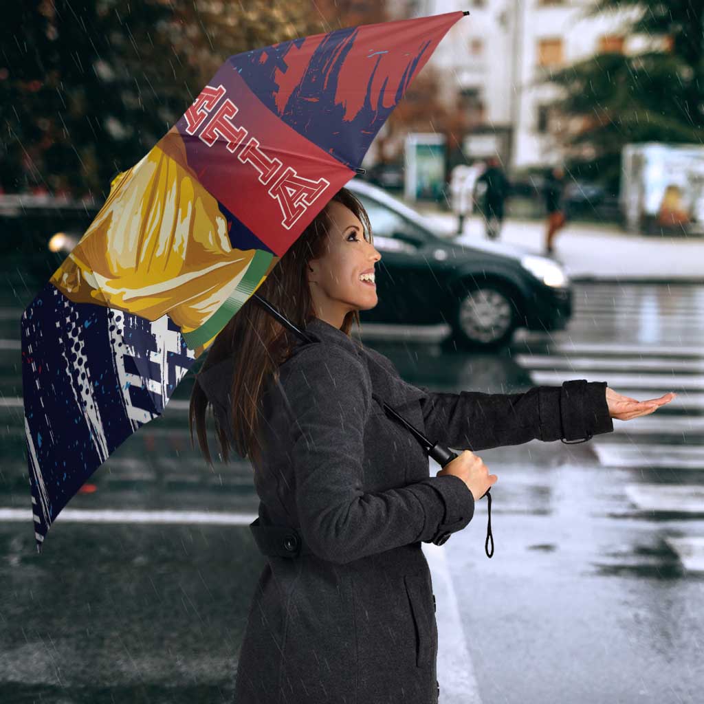 Croatia Football WC2026 Blue Umbrella Hrvatska Grunge Checkerboard - Wonder Print Shop