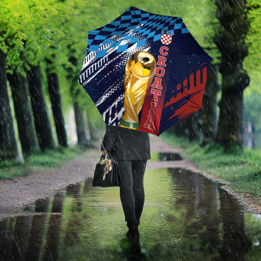 Croatia Football WC2026 Blue Umbrella Hrvatska Grunge Checkerboard - Wonder Print Shop
