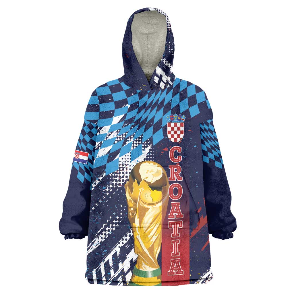 Croatia Football Custom WC2026 Blue Wearable Blanket Hoodie Hrvatska Grunge Checkerboard - Wonder Print Shop