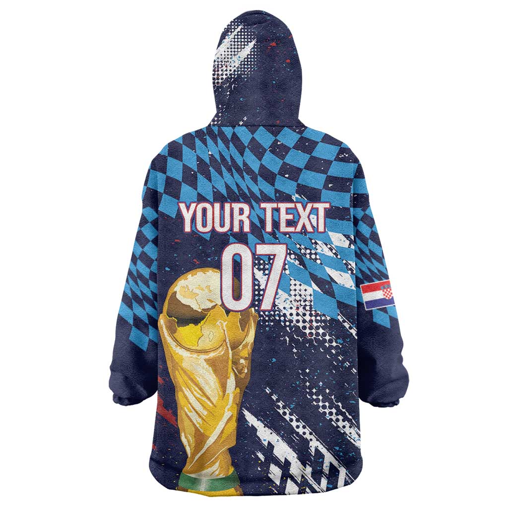Croatia Football Custom WC2026 Blue Wearable Blanket Hoodie Hrvatska Grunge Checkerboard - Wonder Print Shop