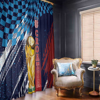 Croatia Football WC2026 Blue Window Curtain Hrvatska Grunge Checkerboard - Wonder Print Shop