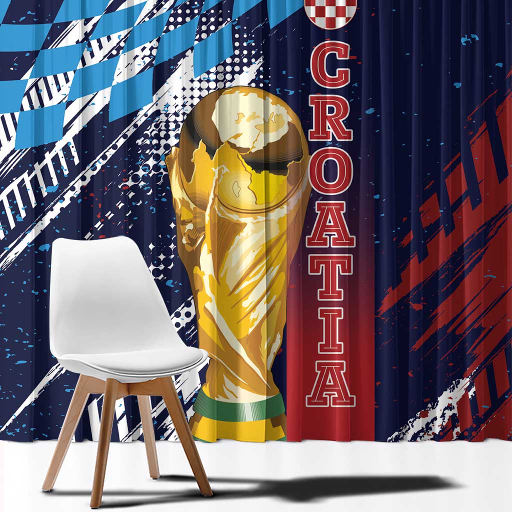 Croatia Football WC2026 Blue Window Curtain Hrvatska Grunge Checkerboard - Wonder Print Shop
