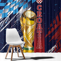 Croatia Football WC2026 Blue Window Curtain Hrvatska Grunge Checkerboard - Wonder Print Shop