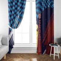 Croatia Football WC2026 Blue Window Curtain Hrvatska Grunge Checkerboard - Wonder Print Shop