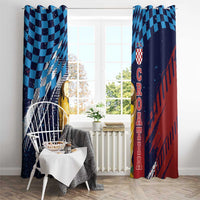 Croatia Football WC2026 Blue Window Curtain Hrvatska Grunge Checkerboard - Wonder Print Shop