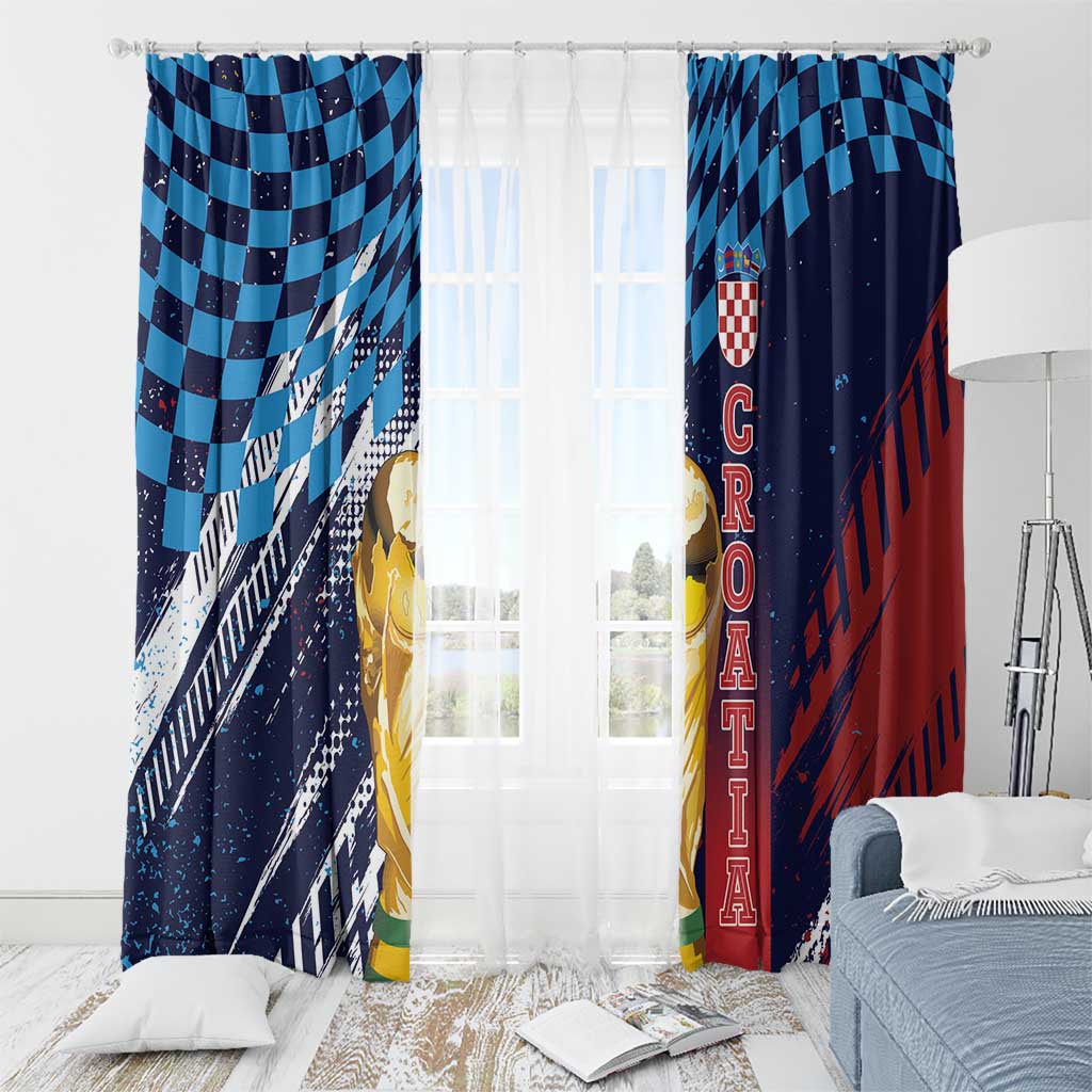 Croatia Football WC2026 Blue Window Curtain Hrvatska Grunge Checkerboard - Wonder Print Shop