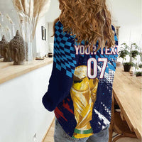 Croatia Football Custom WC2026 Blue Women Casual Shirt Hrvatska Grunge Checkerboard - Wonder Print Shop