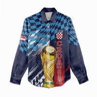 Croatia Football Custom WC2026 Blue Women Casual Shirt Hrvatska Grunge Checkerboard - Wonder Print Shop
