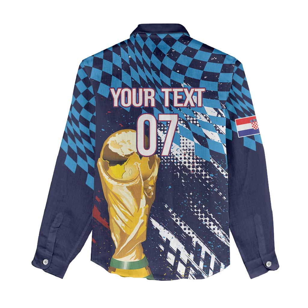 Croatia Football Custom WC2026 Blue Women Casual Shirt Hrvatska Grunge Checkerboard - Wonder Print Shop
