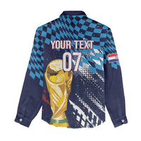 Croatia Football Custom WC2026 Blue Women Casual Shirt Hrvatska Grunge Checkerboard - Wonder Print Shop