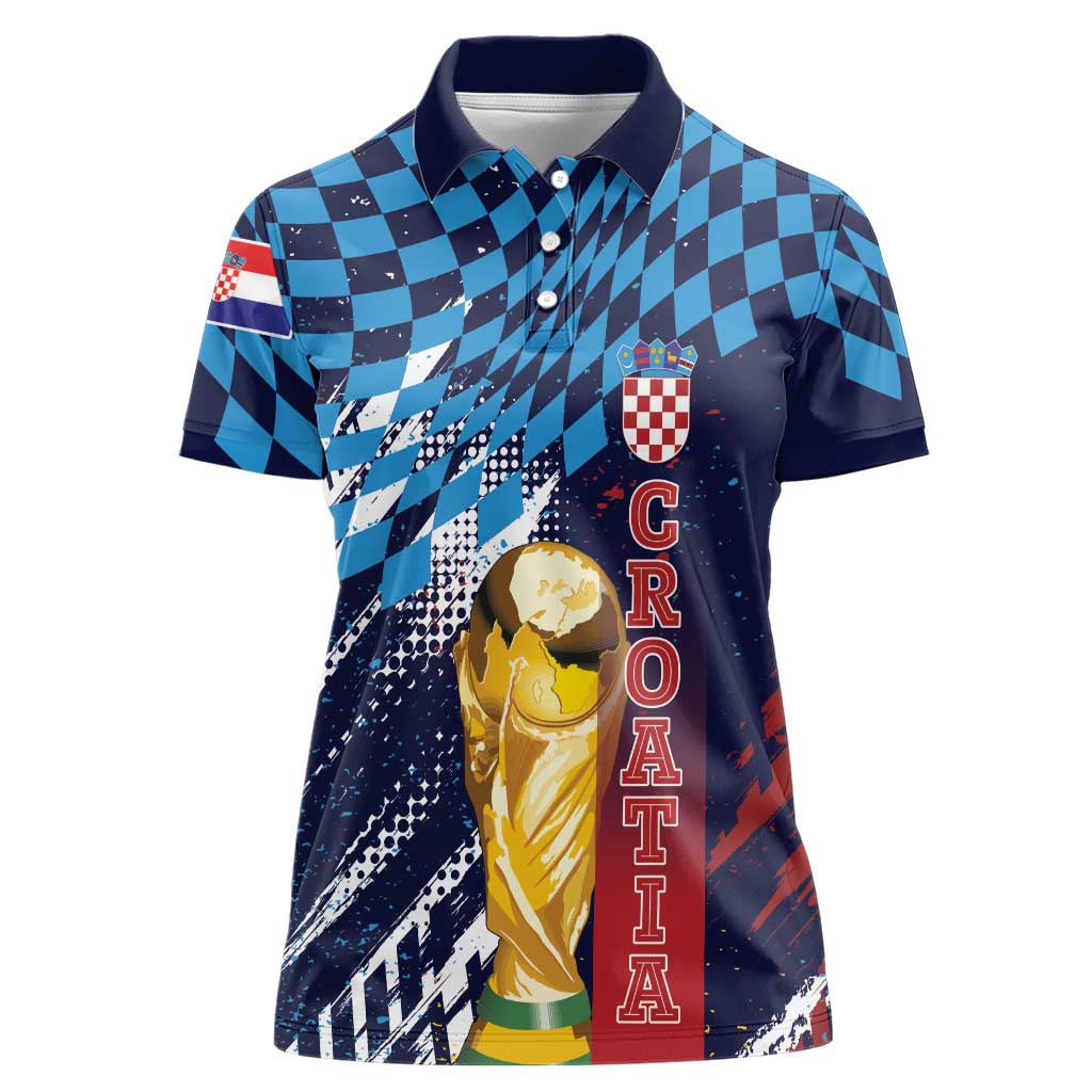 Croatia Football Custom WC2026 Blue Women Polo Shirt Hrvatska Grunge Checkerboard - Wonder Print Shop