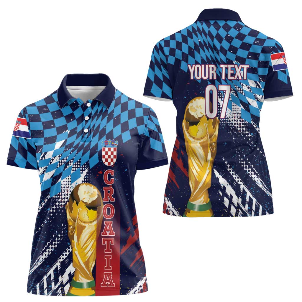 Croatia Football Custom WC2026 Blue Women Polo Shirt Hrvatska Grunge Checkerboard - Wonder Print Shop