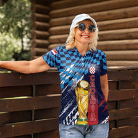Croatia Football Custom WC2026 Blue Women Polo Shirt Hrvatska Grunge Checkerboard - Wonder Print Shop