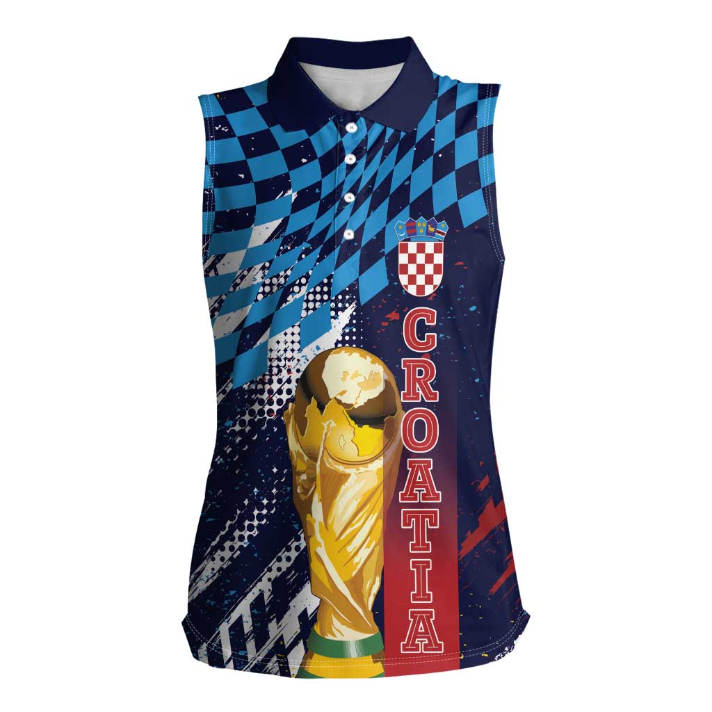 Croatia Football Custom WC2026 Blue Women Sleeveless Polo Shirt Hrvatska Grunge Checkerboard - Wonder Print Shop