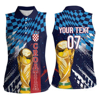 Croatia Football Custom WC2026 Blue Women Sleeveless Polo Shirt Hrvatska Grunge Checkerboard - Wonder Print Shop