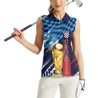 Croatia Football Custom WC2026 Blue Women Sleeveless Polo Shirt Hrvatska Grunge Checkerboard - Wonder Print Shop